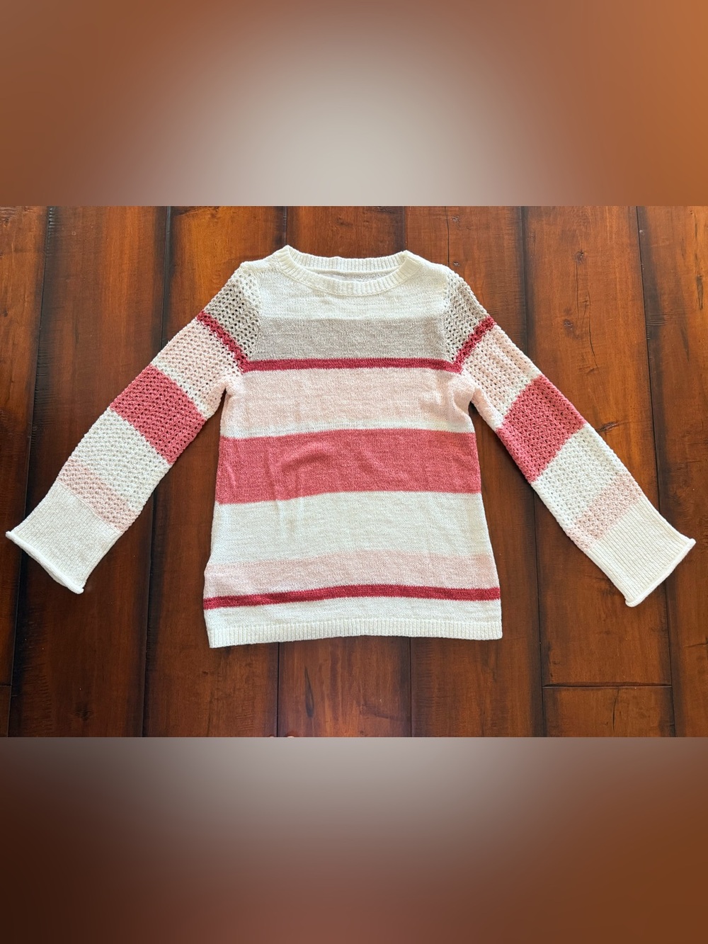 LOFT Cream Sweater with Pink & Coral Stripes
